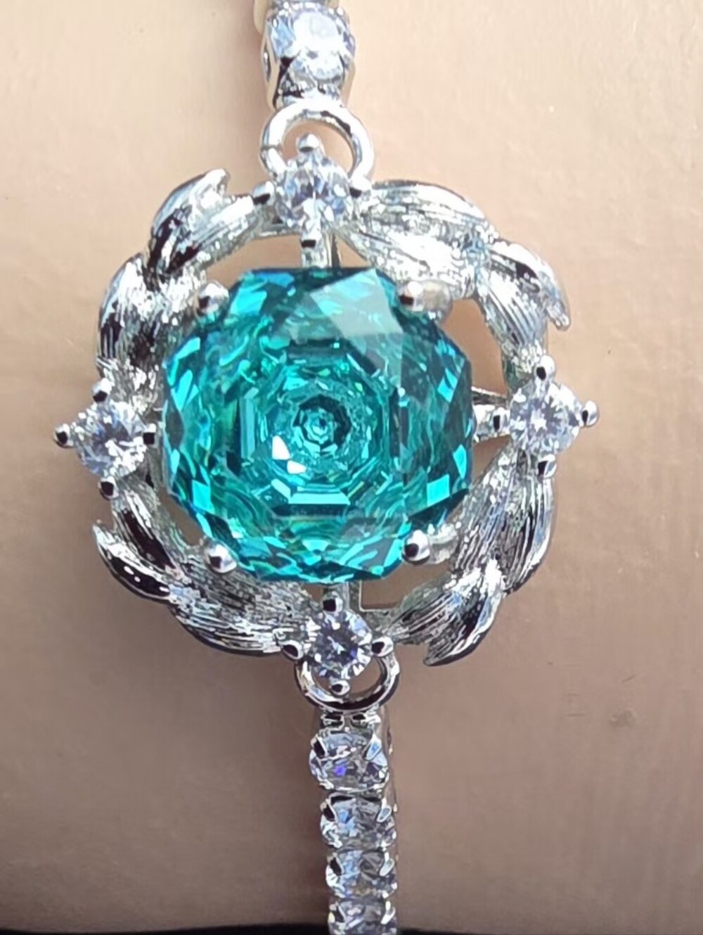 sterling silver aqua blue cubic zirconia tennis bracelet floral statement bracel